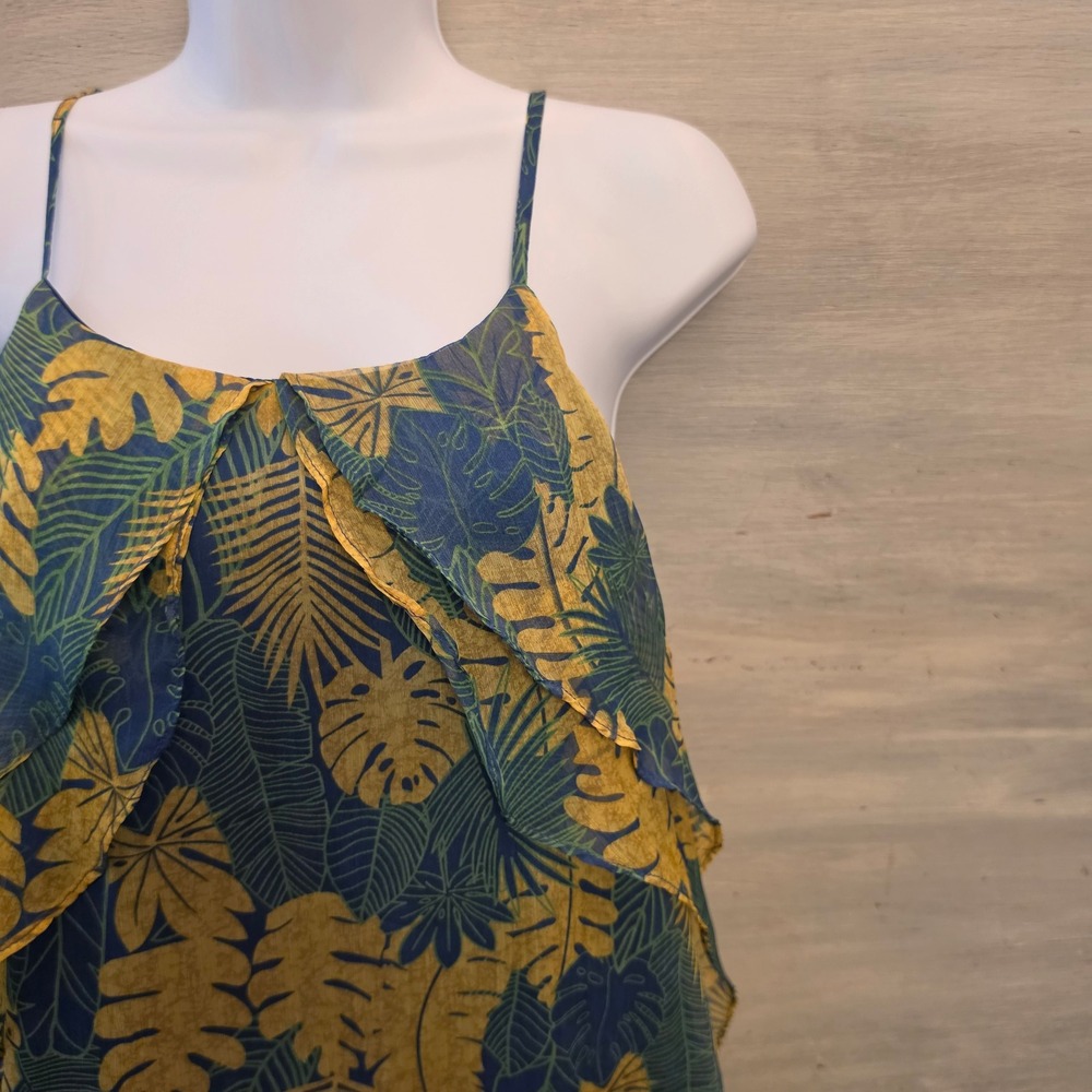 Umgee 60% Cotton Tropical Leaf Print Sleeveless Aline Mini Dress Large GC - Picture 3 of 9